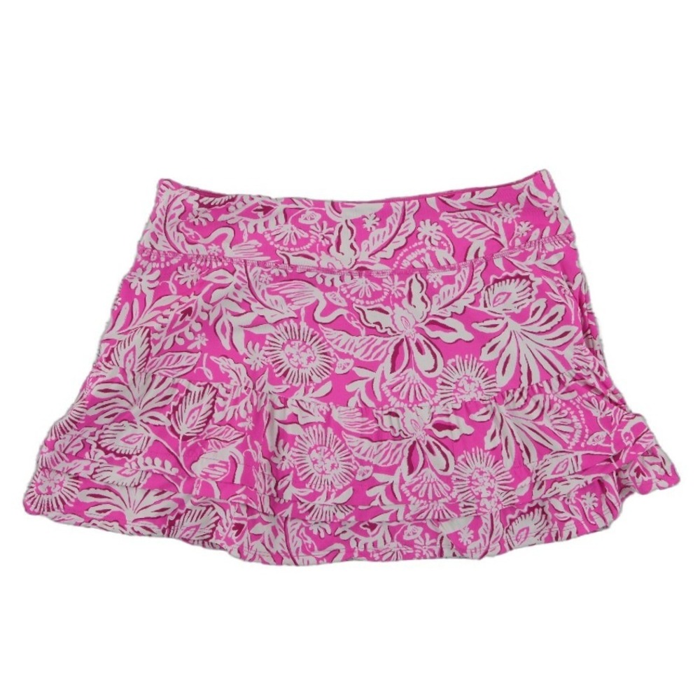 Lilly Pulitzer Luxletic Pink Floral Ruffle Skort Women's Size Medium Golf Tennis